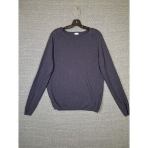 SCOUT Mens Sweater Medium Blue Cotton Linen Italian Knit Pullover Lightweight